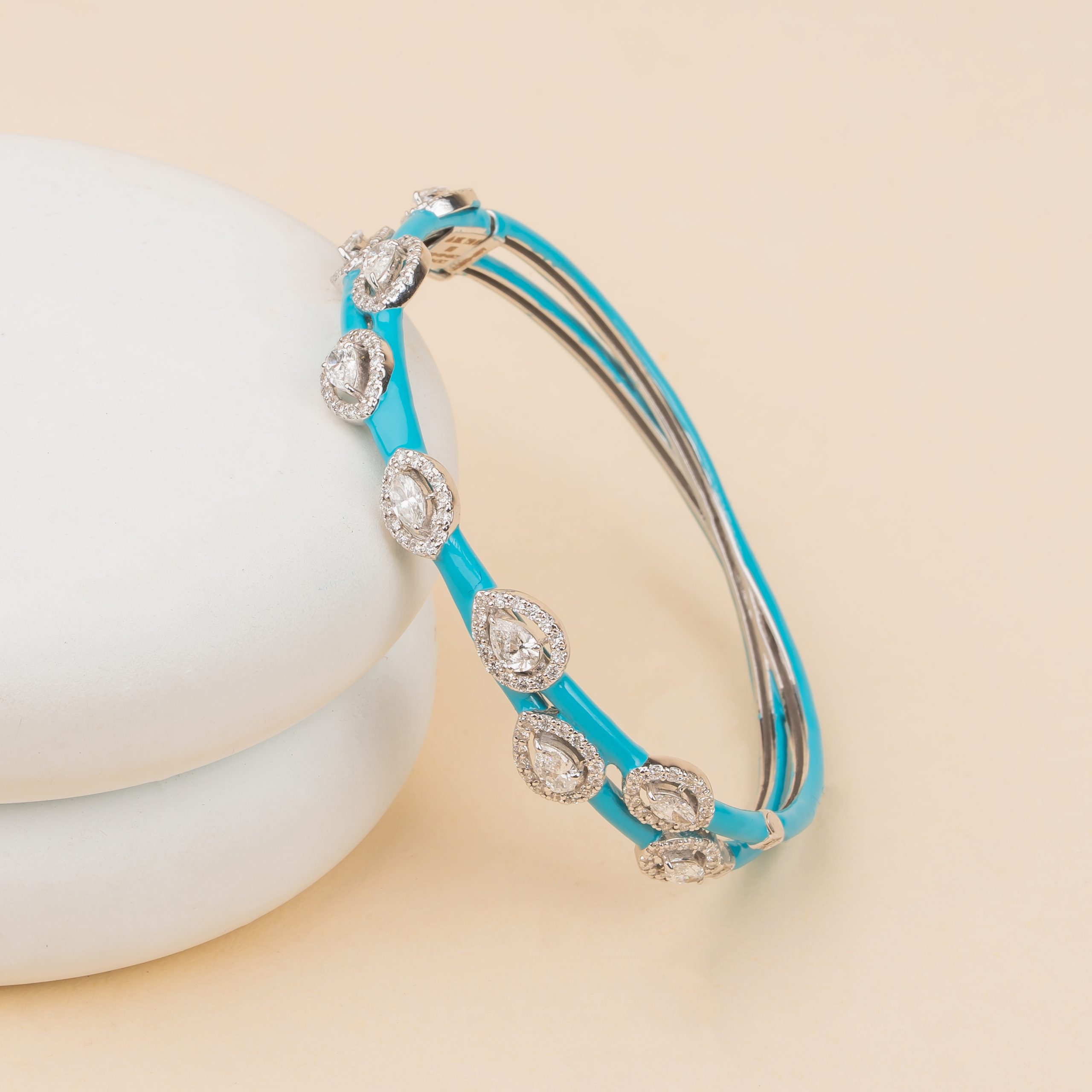 Turquoise bangle with silver embellishments lab grown diamond fancy